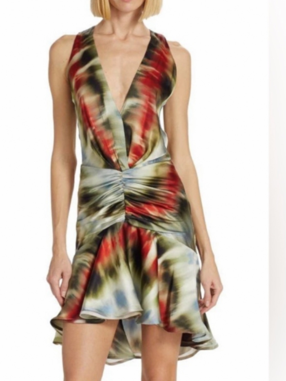 NWOT Silvia Tcherassi Silk Blend Abstract Printed Electra Ruched Dress Size Med